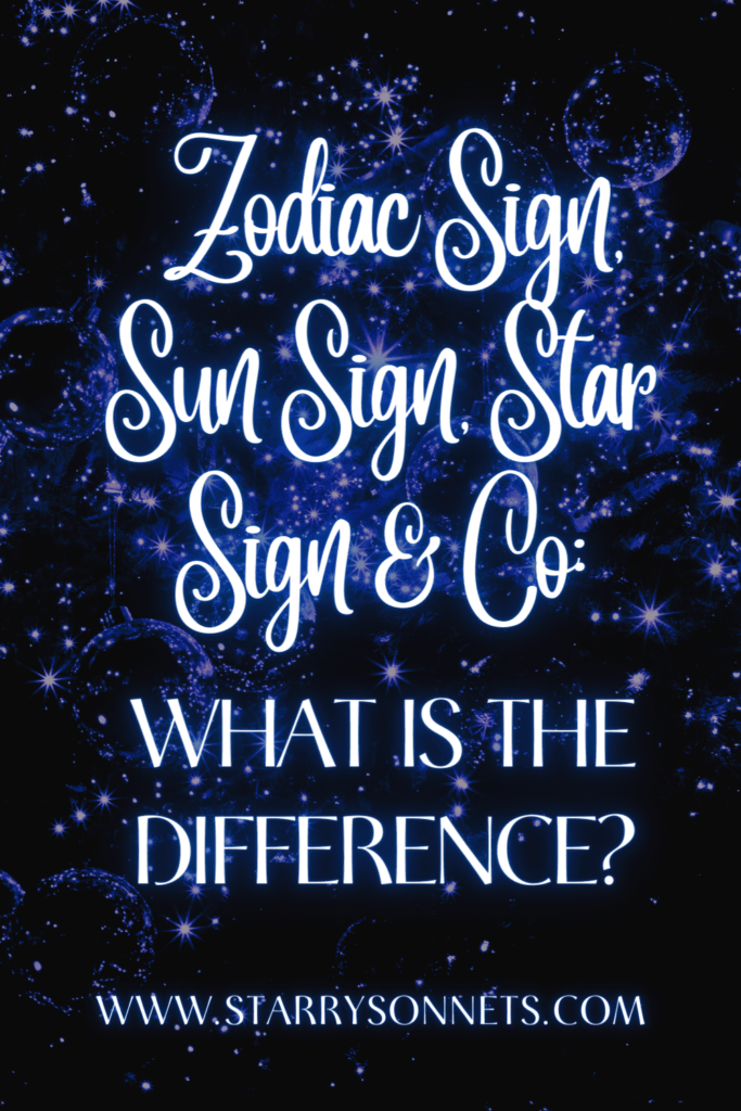 Featured image with a text overlay about the differences of zodiac signs, sun signs, star signs, etc.