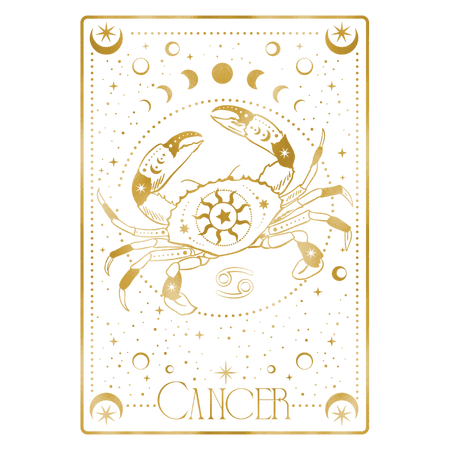 The crab as the Cancer Zodiac sign depicted as a tarot card.
