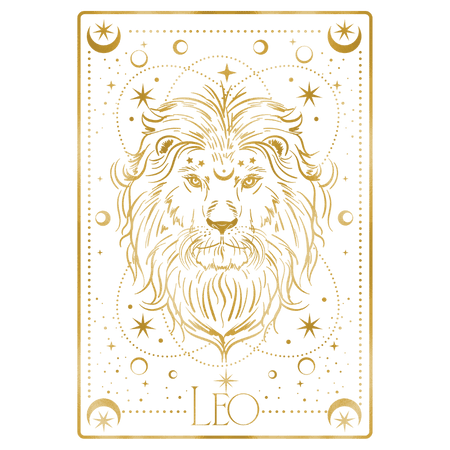 The Lion as the Leo Zodiac sign depicted as a tarot card.