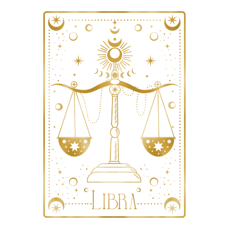 The scales as the Libra Zodiac sign depicted as a tarot card.